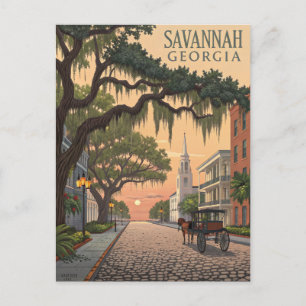 Carte Postale Savannah GA rue pavée