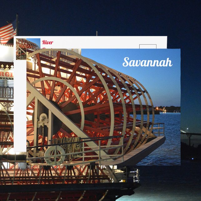Carte postale Savannah Georgia Riverboat Paddle Wh (Créateur téléchargé)
