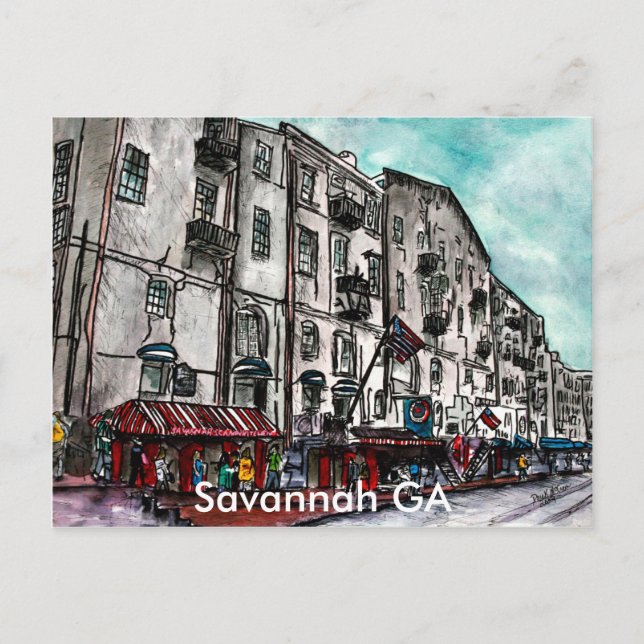 Carte Postale Savannah Géorgie River Street dessin artistique (Devant)