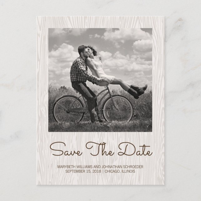 Carte postale 'Save The Date' à motif de bois rust (Devant)