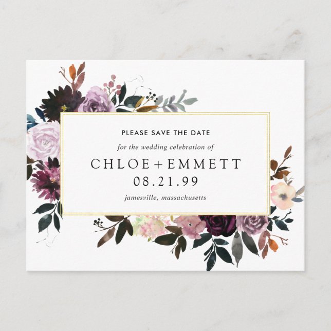 Carte postale "Save the Date" à motif floral rose  (Devant)