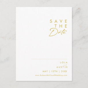 Carte postale "Save The Date" à police dorée minim
