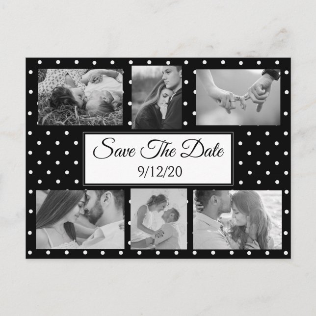 Carte postale Save the Date avec points noir et bl (Devant)