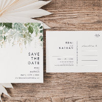 Carte postale « Save the Date » avec verdure et fe