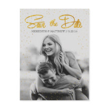Carte Postale Save the Date Confetti Feuille Dorée