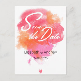 Carte Postale Save the date - moderne, aquarelle rose orange