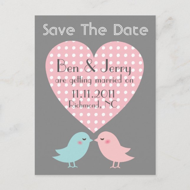 Carte Postale Save The Date Oiseaux qui s'embrasse (Devant)