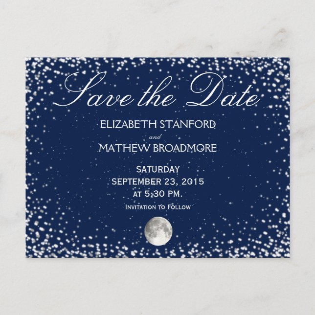 Carte Postale "Save the date" pour mariage | Lune de nuit étoilé (Devant)
