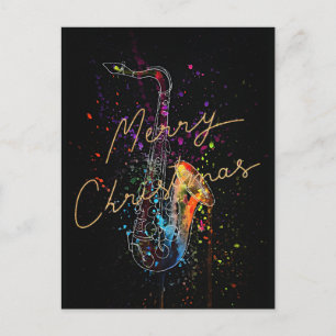 Carte Postale Saxophone Artsy, Joyeux Noël,