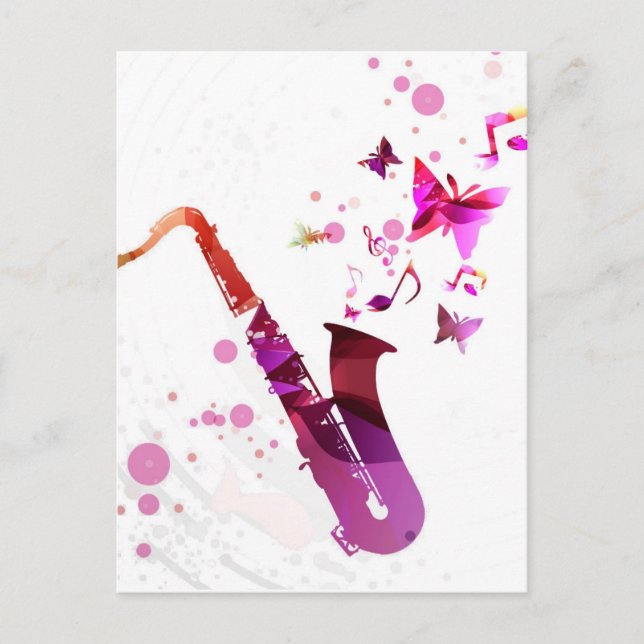 Carte Postale Saxophone musique mignonne et papillons (Devant)