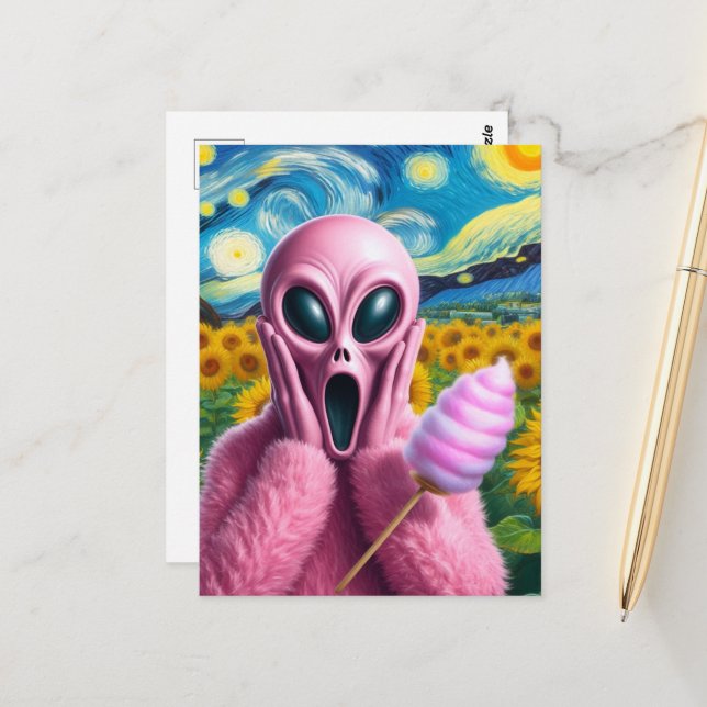 Carte Postale Scander Pink Alien Fine Art Parodie (Devant/Arrière en situation)
