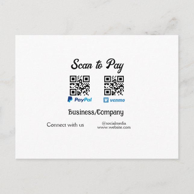 Carte Postale Scanner pour payer le code q r paypal venmo ajoute (Devant)