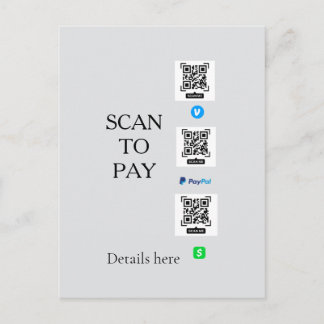 Carte Postale scanner pour payer les détails du code QR venmo ca