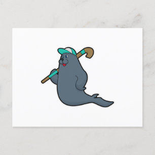 Carte Postale Sceau au hockey avec bâton de hockey