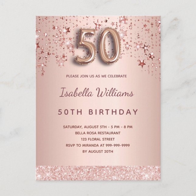 Carte Postale Scénario de ballon de 50e anniversaire rose or ros (Devant)