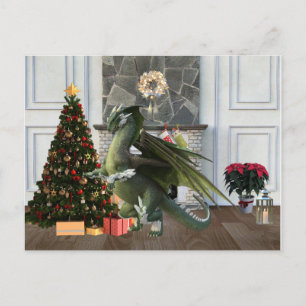 Carte Postale Scène de cheminée de Noël Dragon Tree