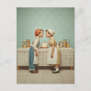 Carte Postale Scène de cuisine d'anniversaire de l'enfance vinta