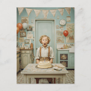 Carte Postale Scène de cuisine surprise d'anniversaire vintage
