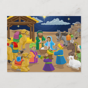 Carte Postale Scène de la Nativité de Noël