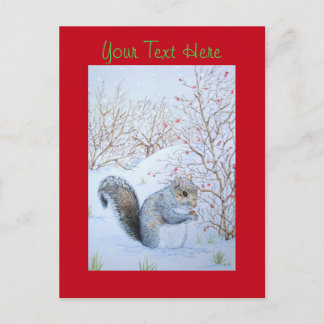 Carte Postale scène de neige d'écureuil gris mignon fêtes de Noë