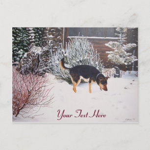 Carte Postale Scène de neige hivernale avec un chien noir et feu