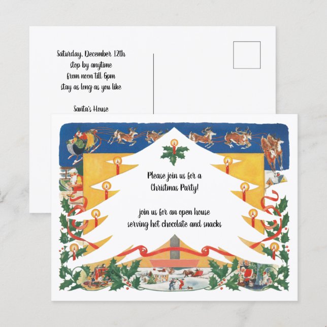 Carte Postale Scène de Noël vintage avec le Père Noël (Devant / Derrière)