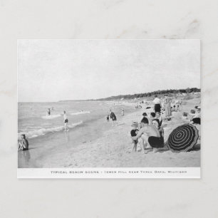 Carte Postale Scène de plage du lac Michigan dans les années 194