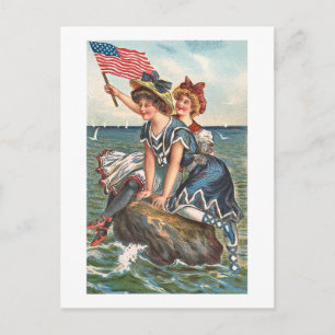 Carte Postale Scène de plage Vintage patriotique