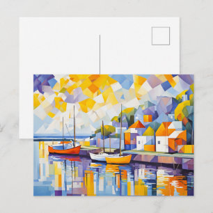Carte Postale Scène de port cubiste avec bateaux