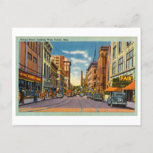 Carte Postale Scène de rue Adams à Toledo, Ohio, Voyage Vintage