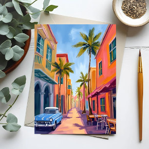 Carte Postale Scène de rue colorée de Miami Beach