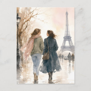 Carte Postale Scène de rue romantique de Paris en impression