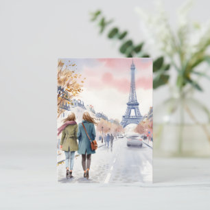 Carte Postale Scène de rue romantique de Paris en impression