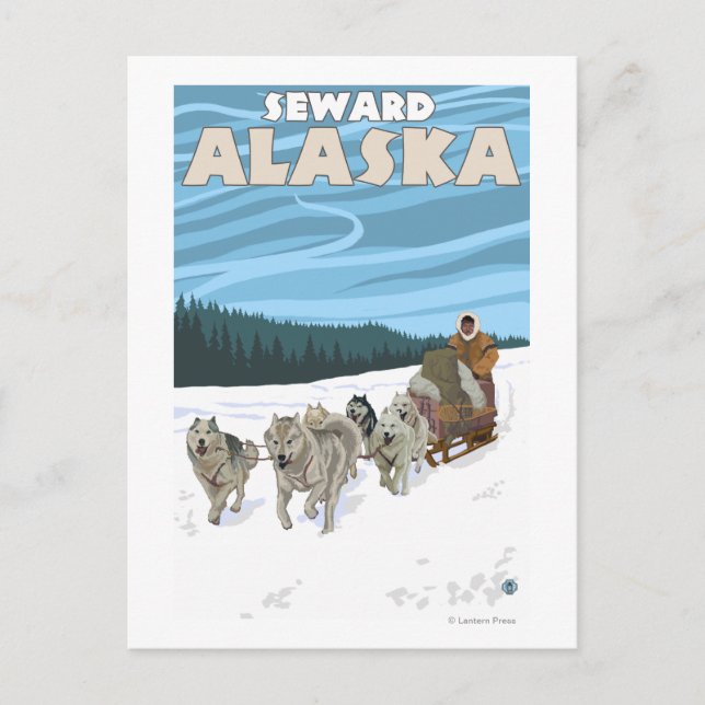 Carte Postale Scène de traîneau à chiens - Seward, Alaska (Devant)