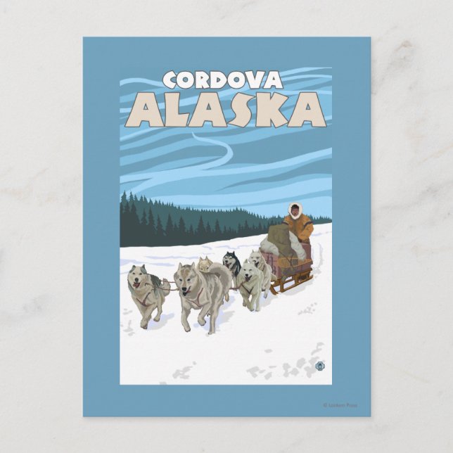 Carte Postale Scène de traînée de chien - Cordova, Alaska (Devant)