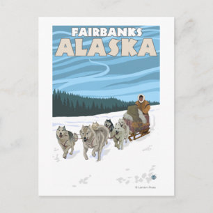 Carte Postale Scène de traînée de chien - Fairbanks, Alaska
