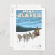 Carte Postale Scène de traînée de chien - Katmai, Alaska (Devant / Derrière)