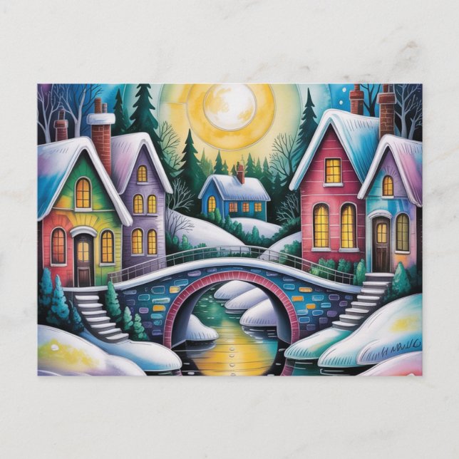 Carte Postale Scène de village ART NAIVE (Devant)