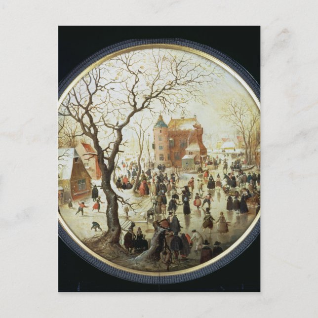 Carte Postale Scène d'hiver avec Skaters près d'un Château (Devant)