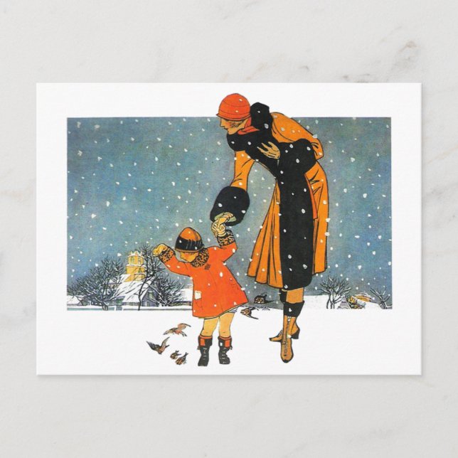Carte Postale Scène d'hiver des années 1920 - Femme et enfant no (Devant)