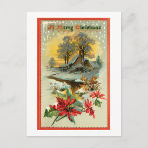 Carte Postale Scène d'hiver Vintage nostalgique et Noël Holly