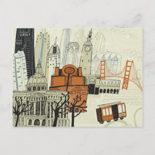 Carte Postale Scène Doodle San Francisco