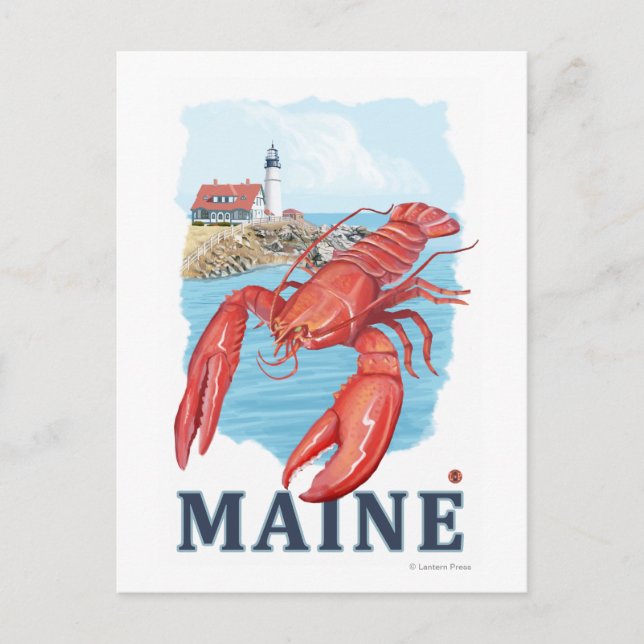 Carte Postale Scène du homard et du phare de Portland (Devant)
