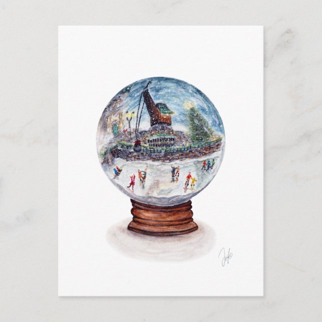 Carte Postale Scène Globe des neiges Patinage sur glace sous la  (Devant)