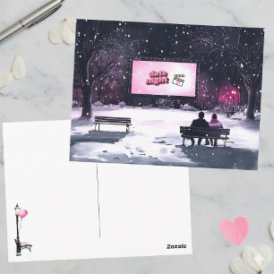 Carte Postale Scène hivernale noire rose Soirée en amoureux Sain