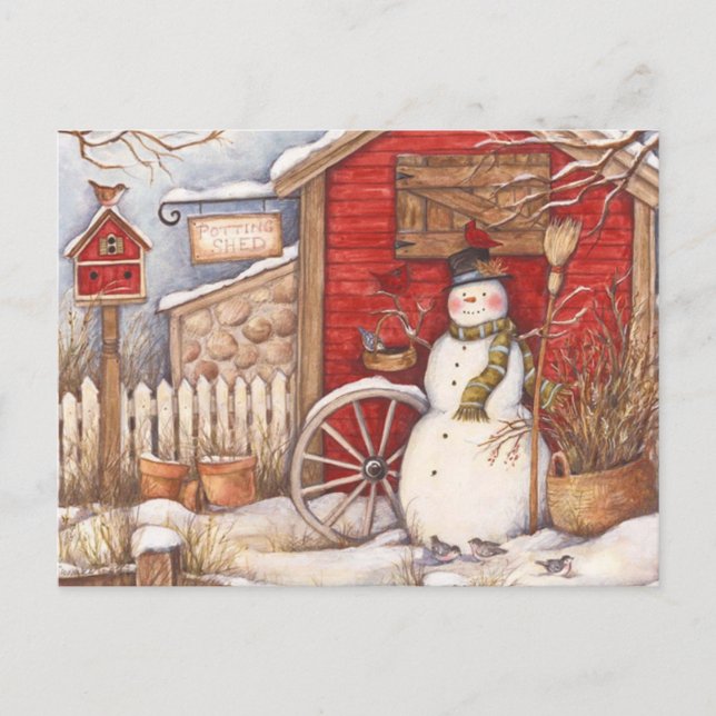 Carte Postale Scène hivernale Rustique Snowman (Devant)