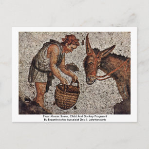 Carte Postale Scène Mosaïque Au Sol, Fragment Enfant Et Âne