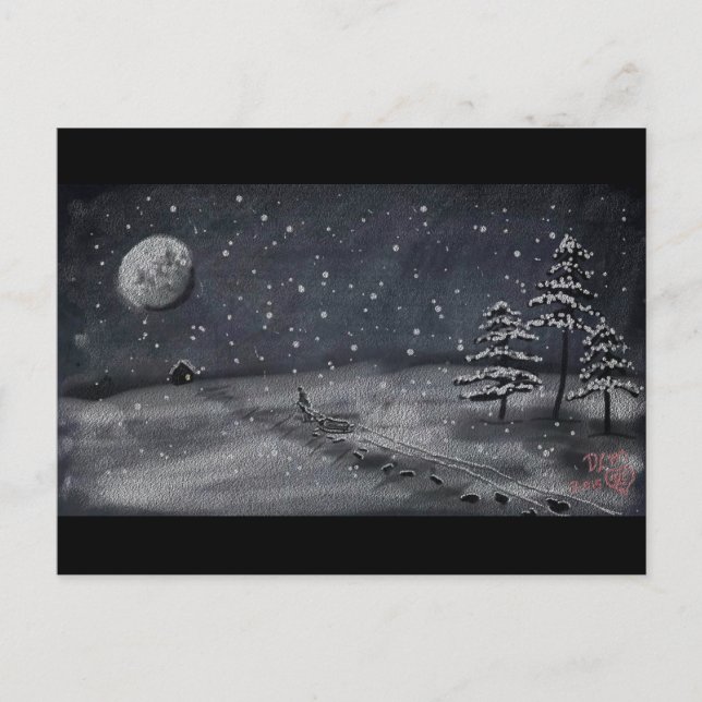 Carte Postale scène neigeuse paisible de tableau de nuit (Devant)