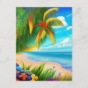 Carte Postale Scène Tropical Beach Palm Tree