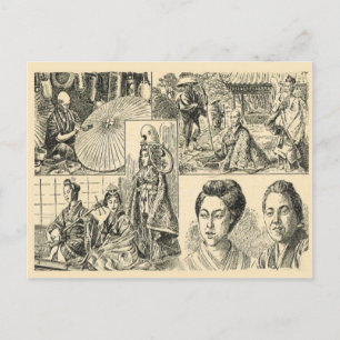 Carte Postale Scènes de la vie japonaise, dessin français